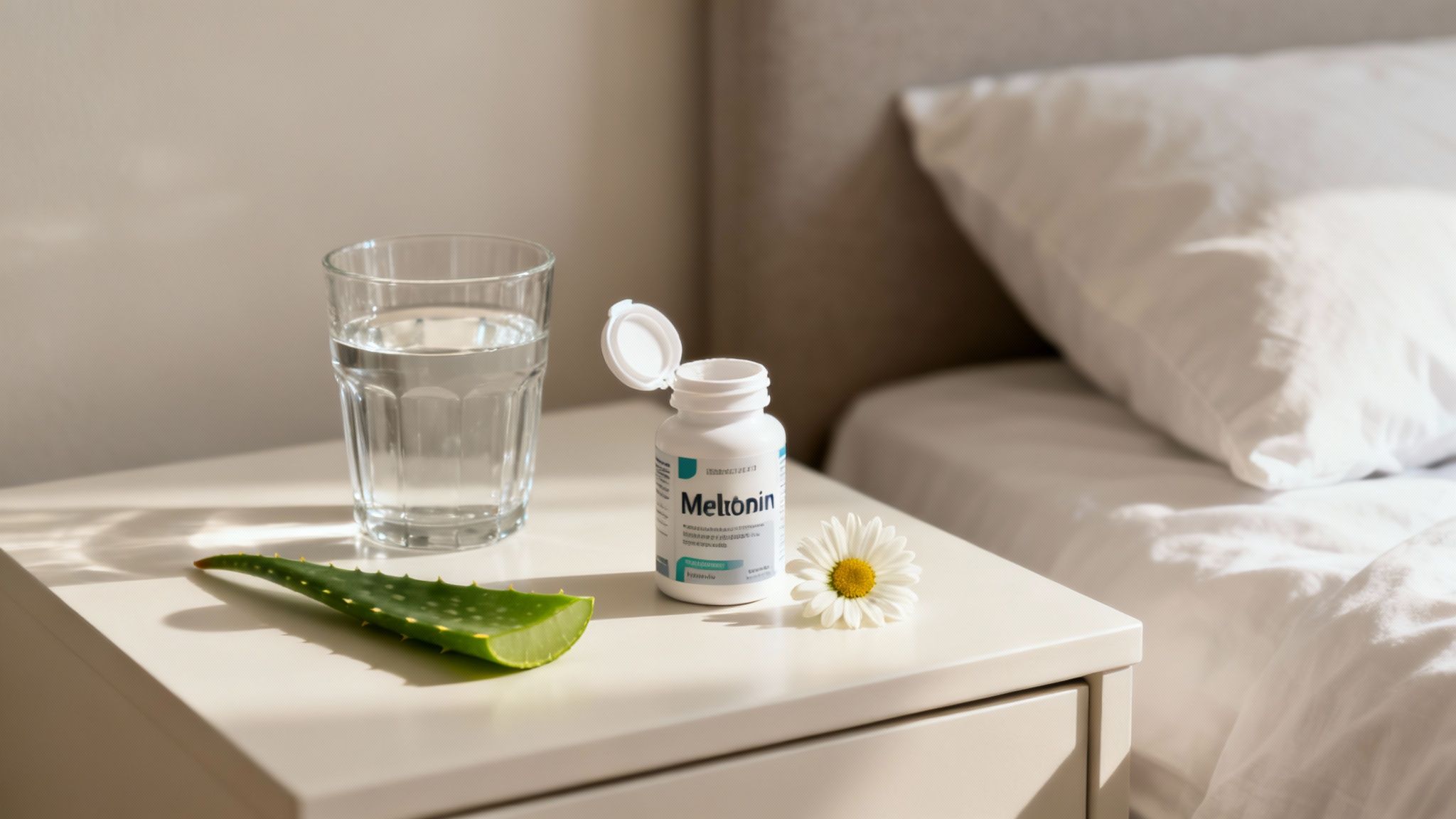 A person sleeping peacefully in a comfortable bed with soft lighting.