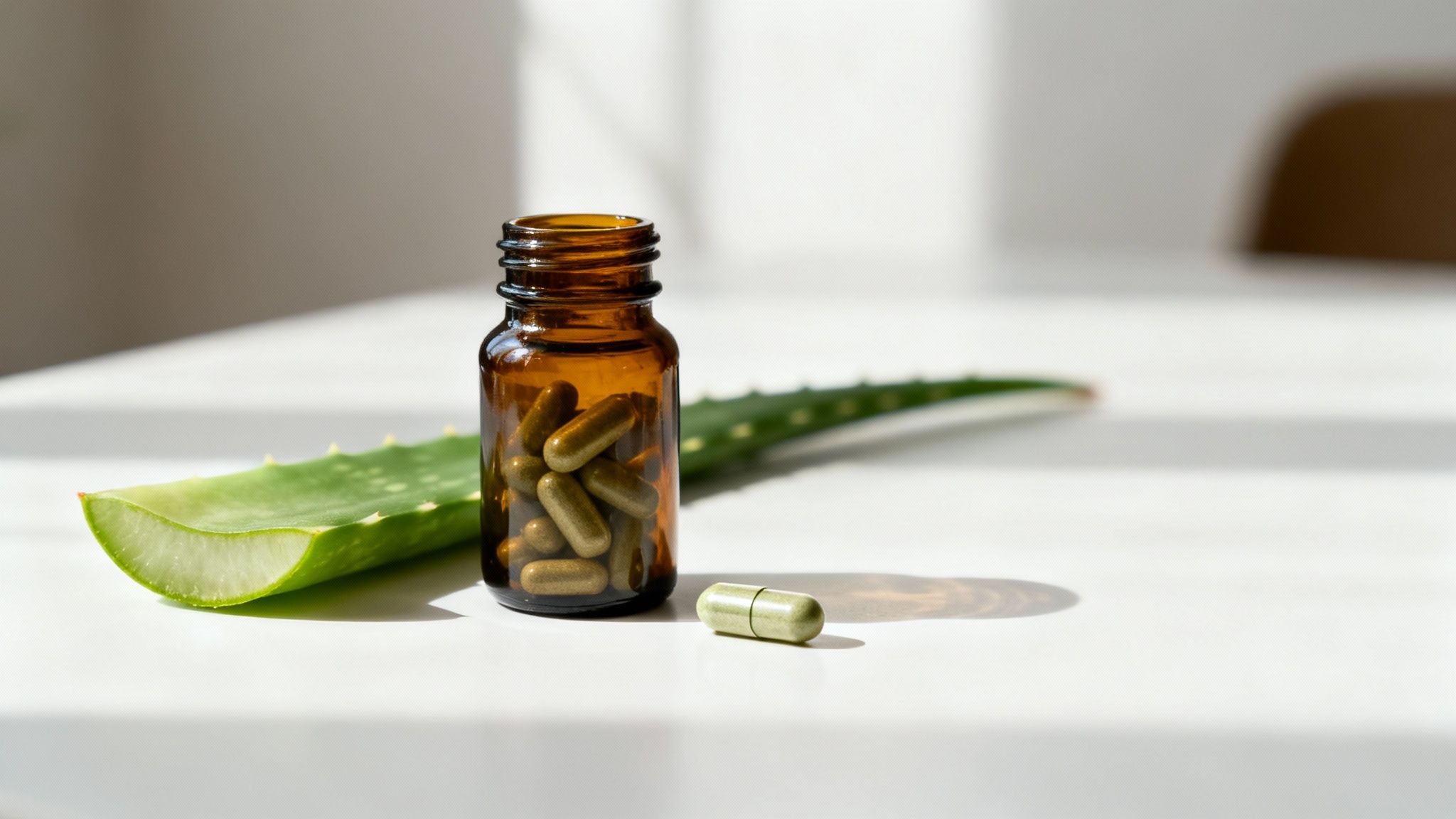 Rows of fresh aloe vera plants being farmed for high-quality capsules.