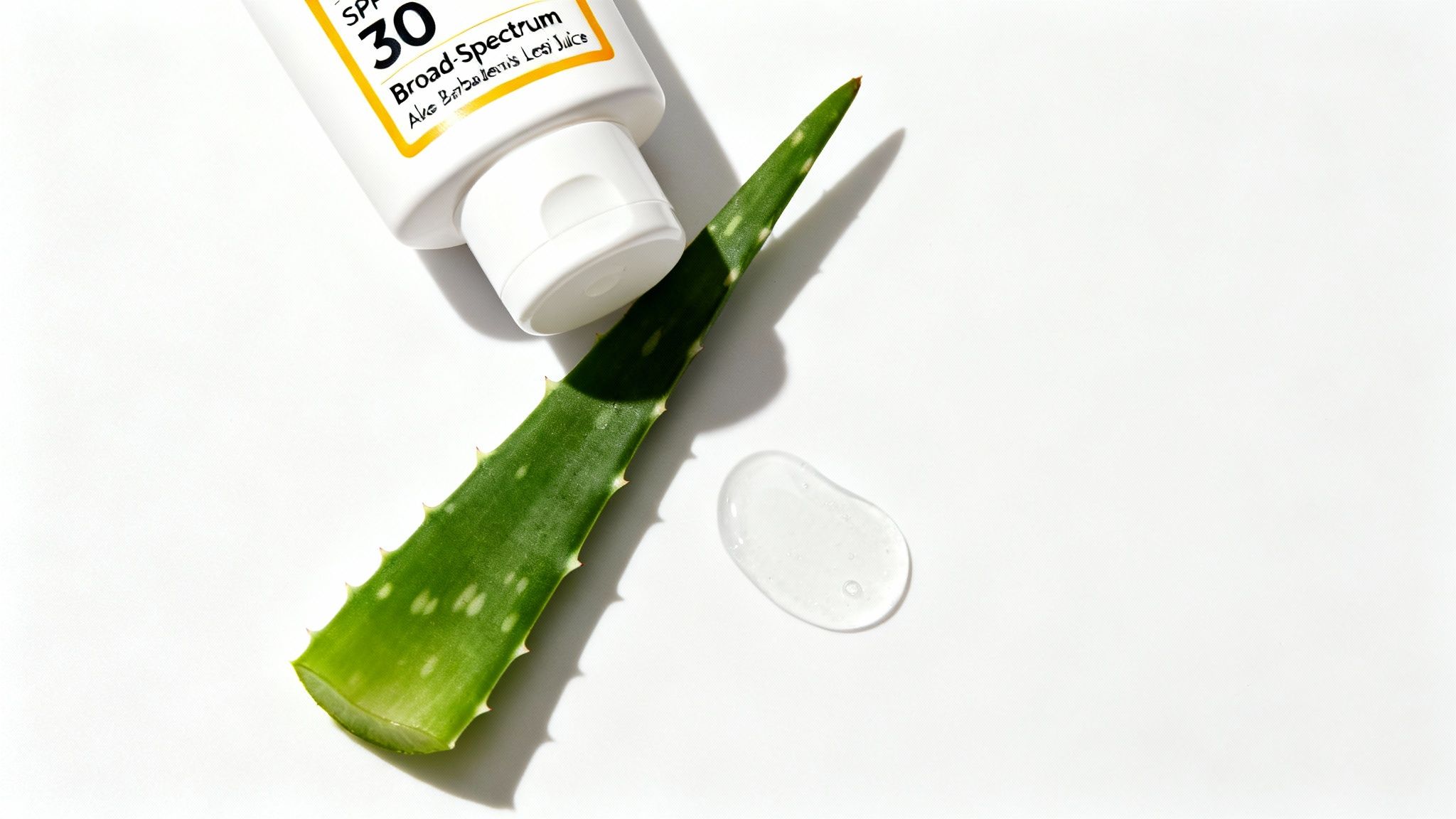 Woman reading the label on a sunscreen bottle