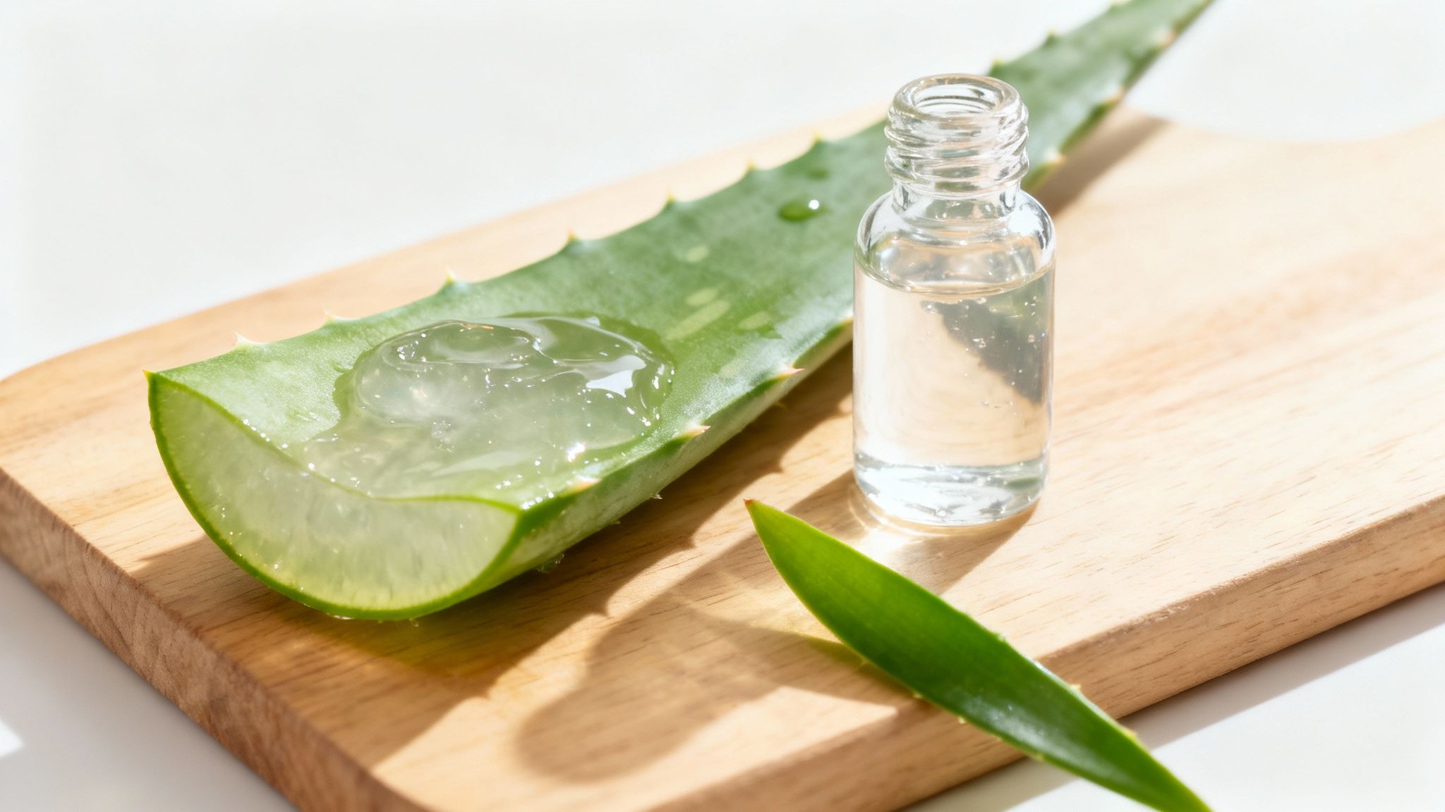 A field of aloe vera plants under a clear sky, representing organic farming.