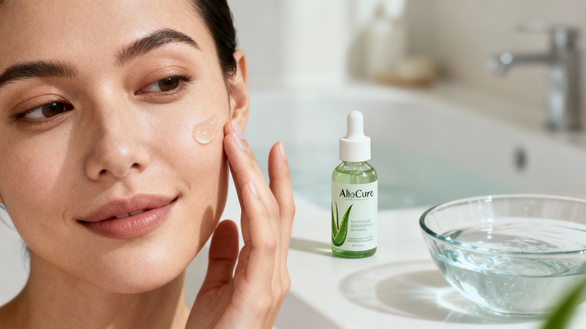 A woman gently patting her smooth legs dry with a clean, white towel after shaving.