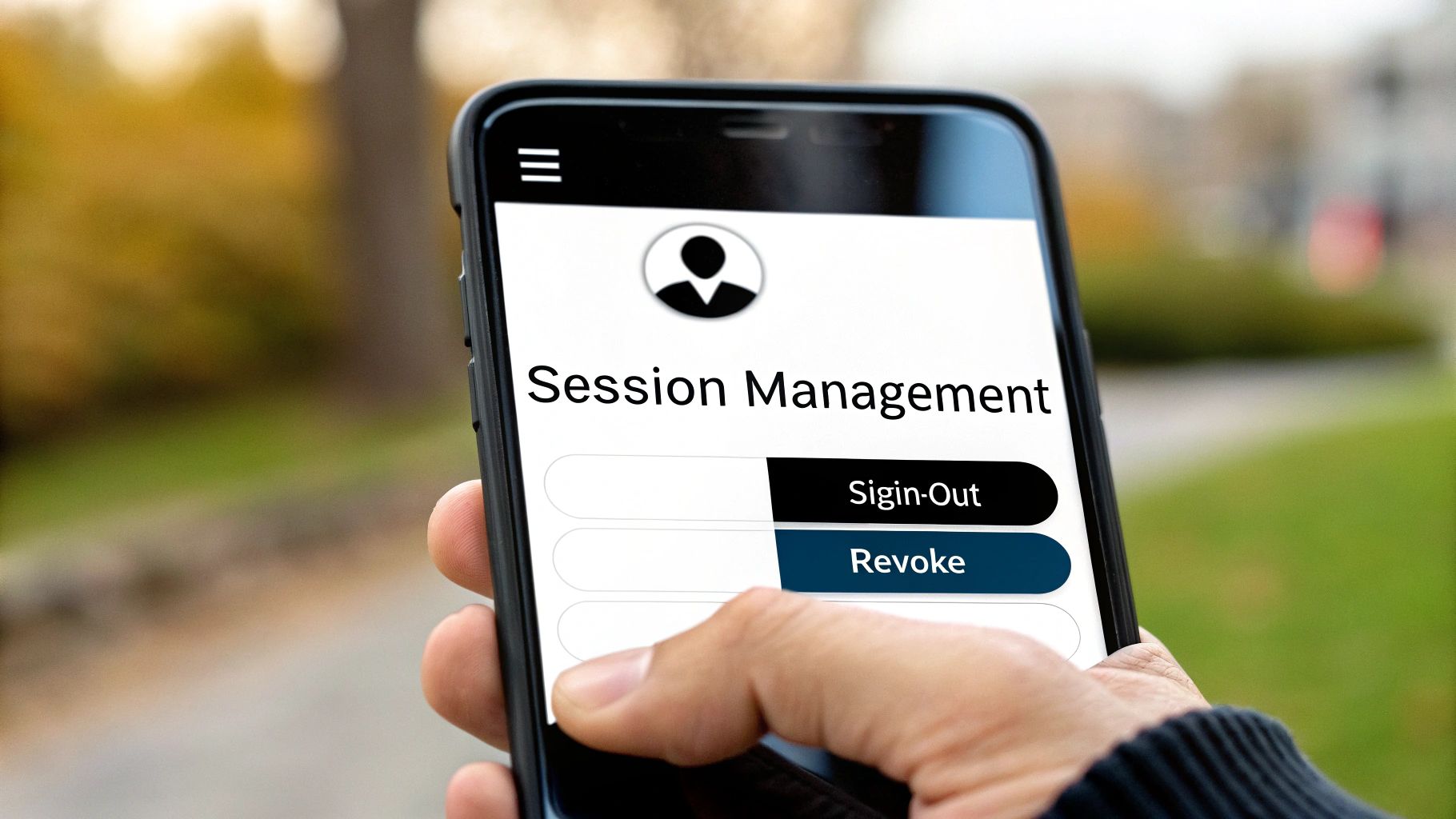 A graphic showing a user profile icon with a lock, representing secure session management in an app.