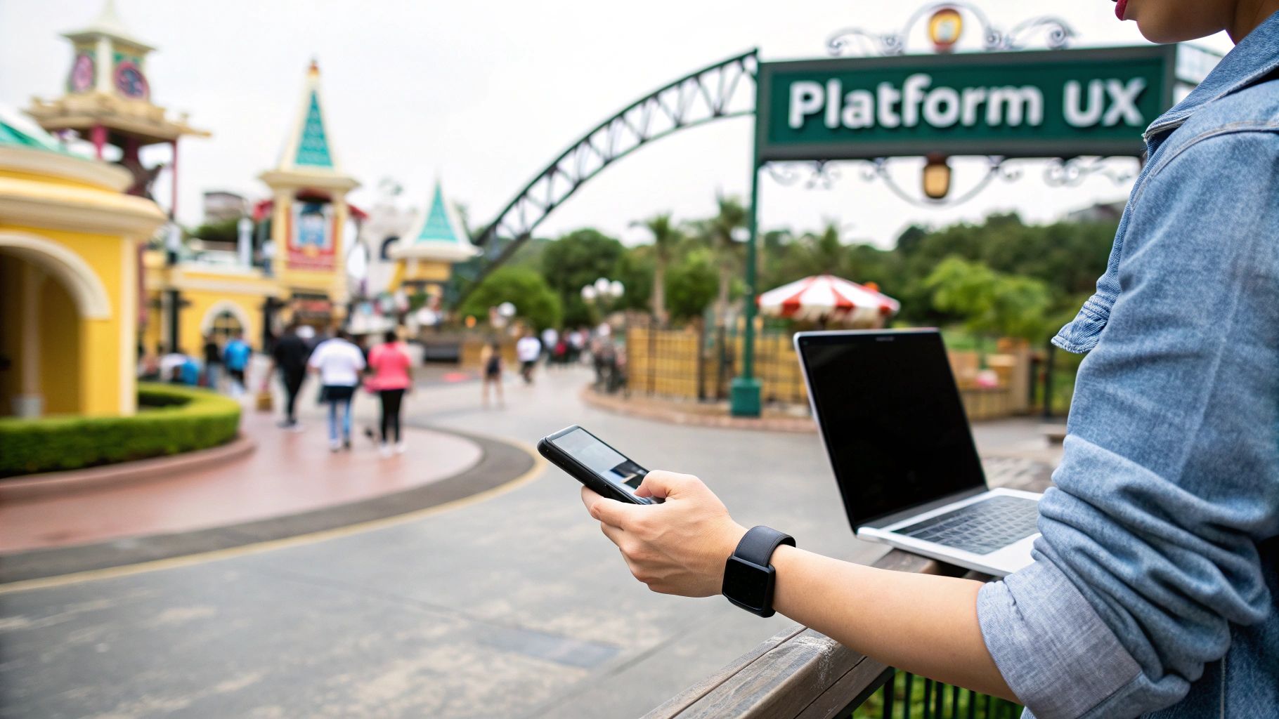 Woman using multiple devices with a cohesive user experience