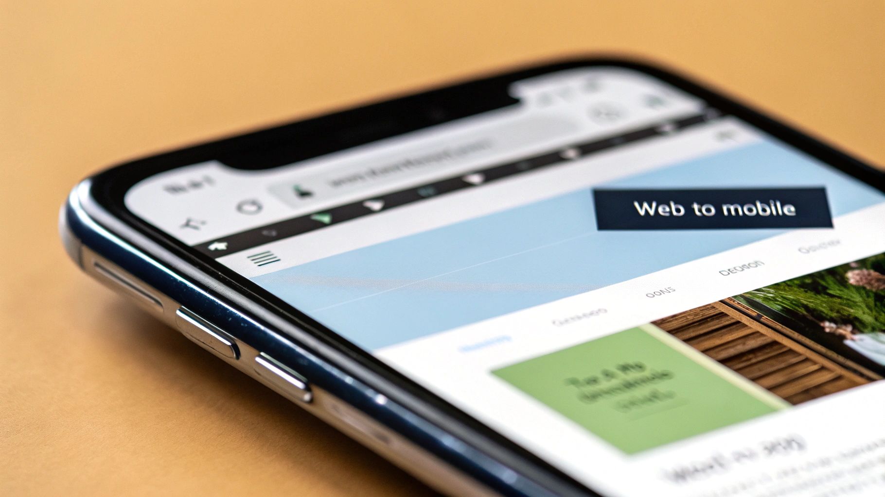 A person using their smartphone with app icons floating around, symbolizing the web to mobile app transition.