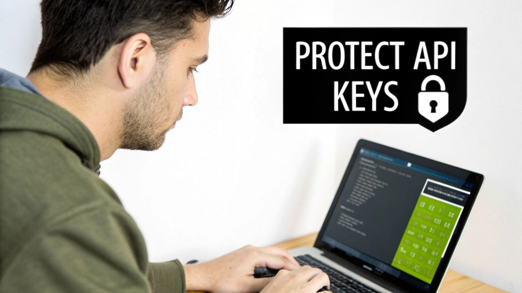 A digital lock icon overlaid on a computer chip, symbolizing API key security.