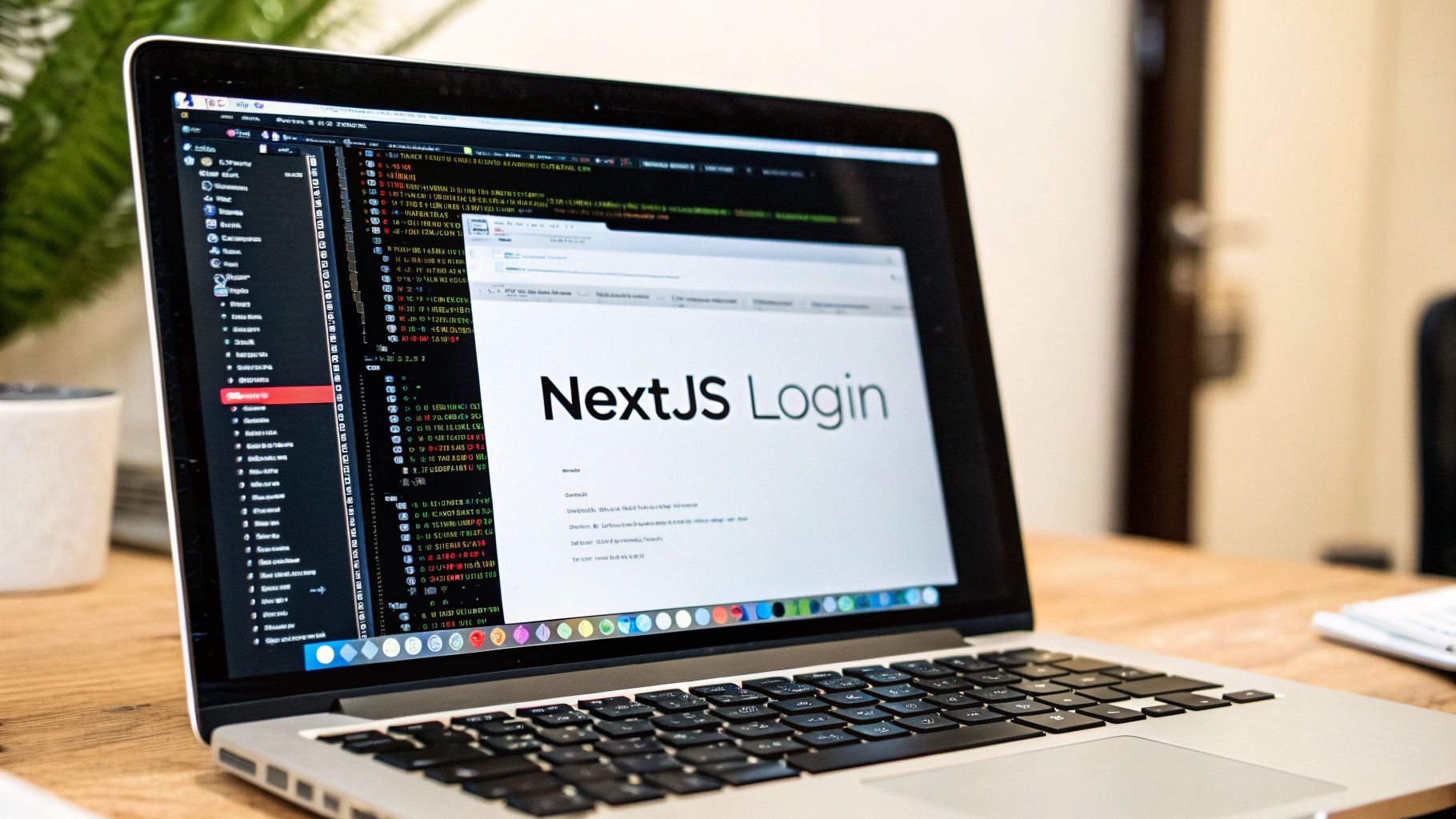 A developer coding on a laptop with lines of code visible