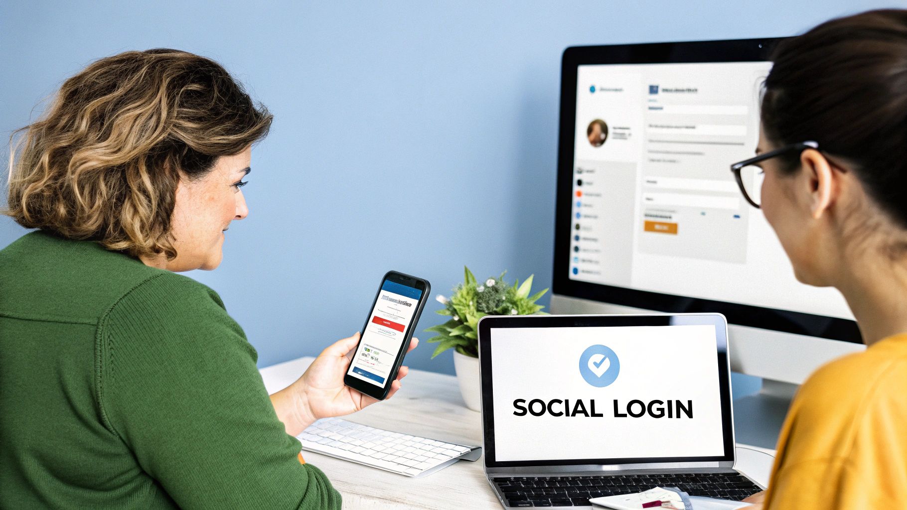 A sleek smartphone interface showing a 'Sign in with Google' button, symbolizing the simplicity of social login.