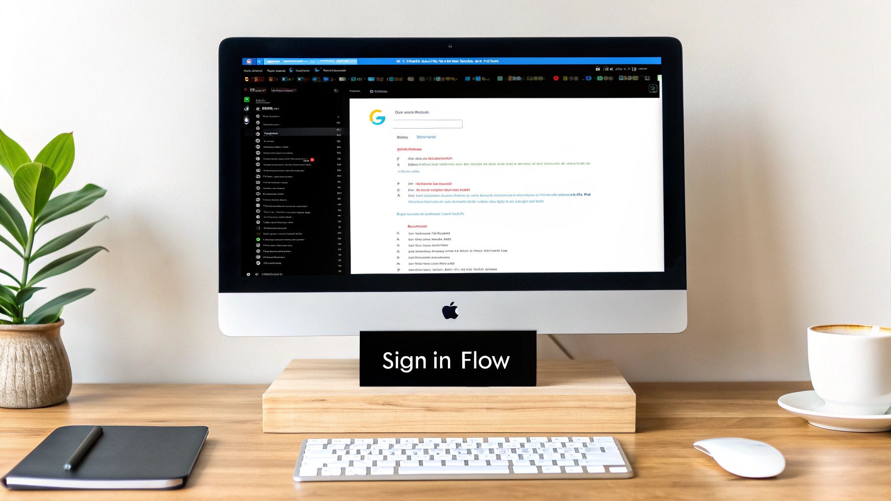 A developer's screen showing React code for implementing a sign-in button, with UI components visible in the background.