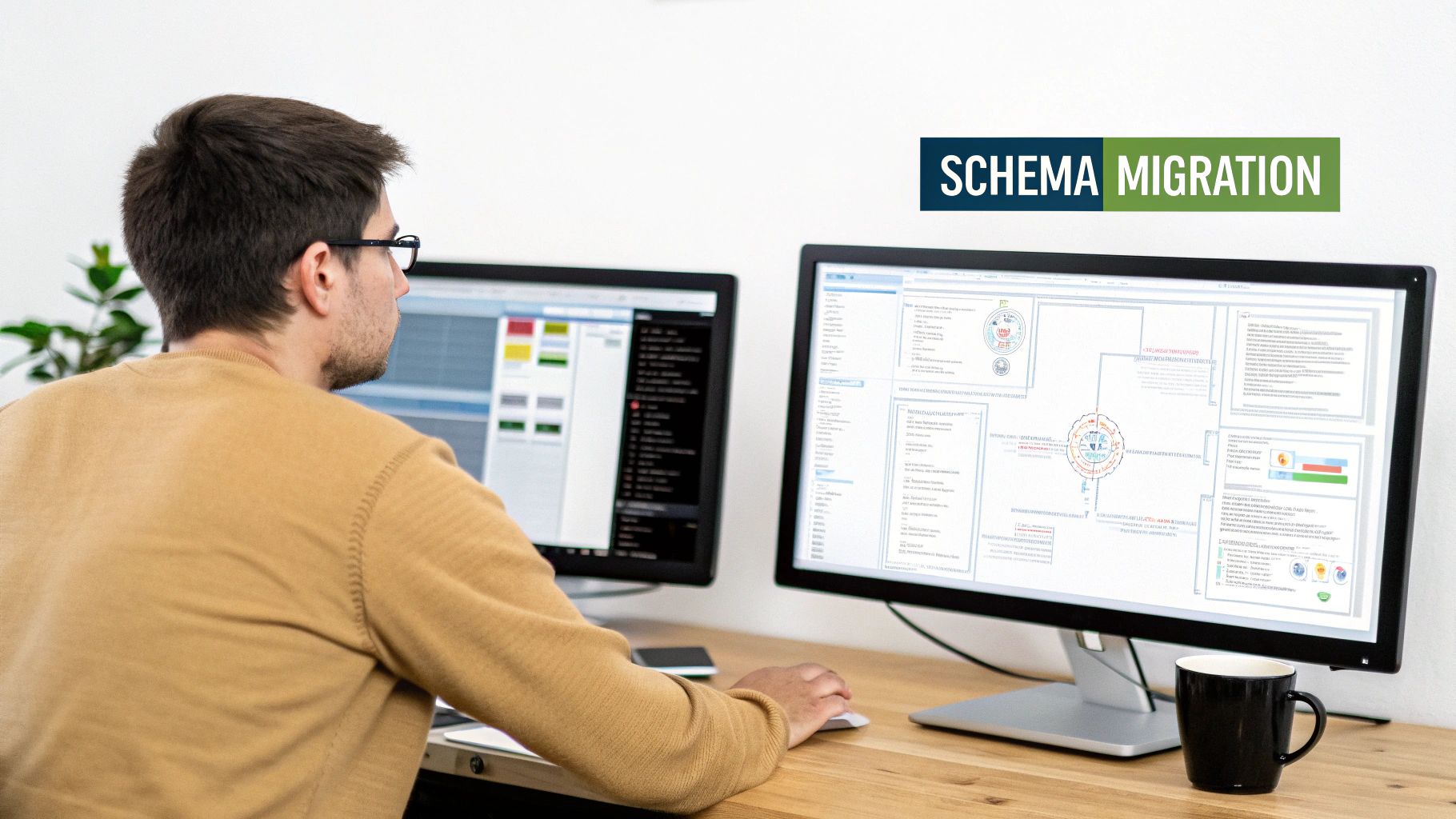 Developers collaborating on a database schema migration plan