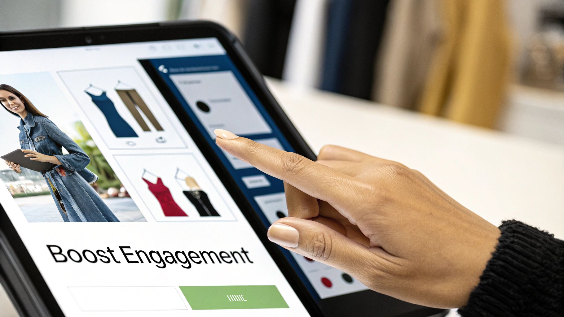 A user happily interacting with a retail app, viewing a product page within the in-app browser, highlighting a smooth and uninterrupted shopping experience.
