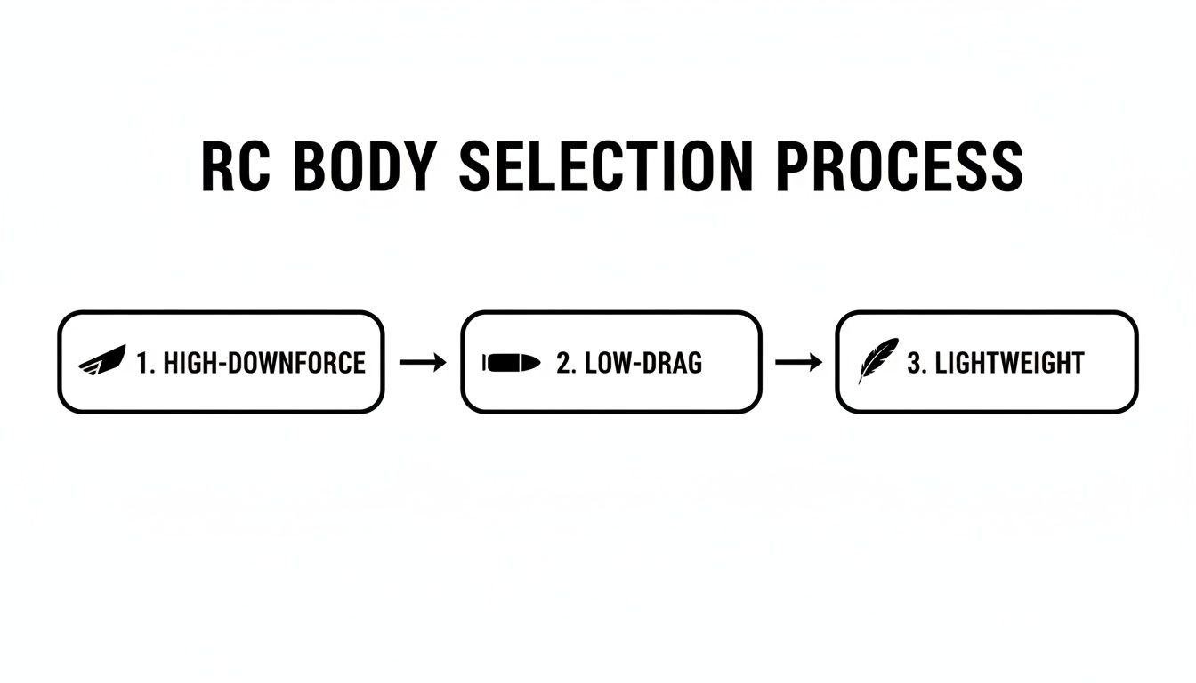 Flowchart outlining the three key steps in the RC body selection process.