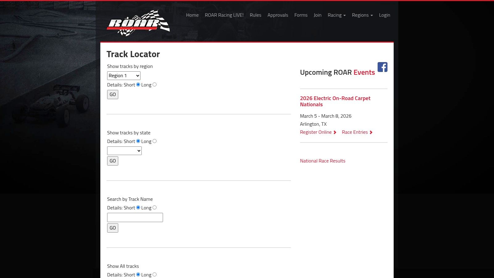 ROAR Racing – Track & Club Locator