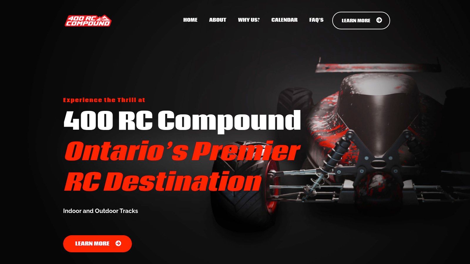 The indoor off-road track at 400 RC Compound in Ontario, a prime example of a dedicated racing facility.