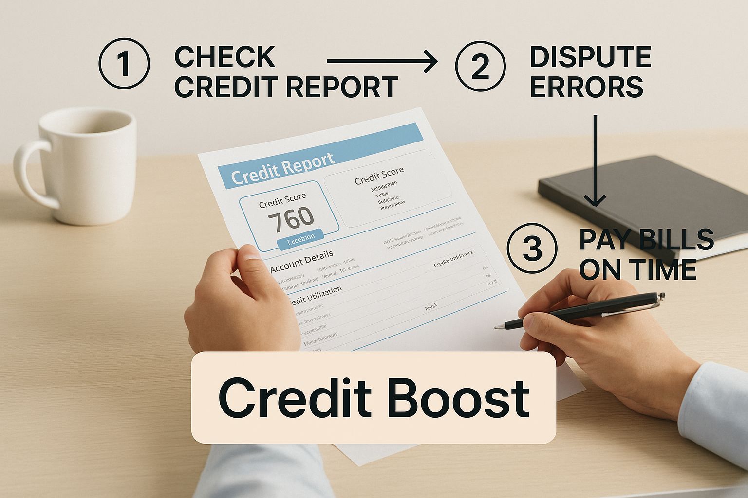 Infographic about how to improve credit score fast
