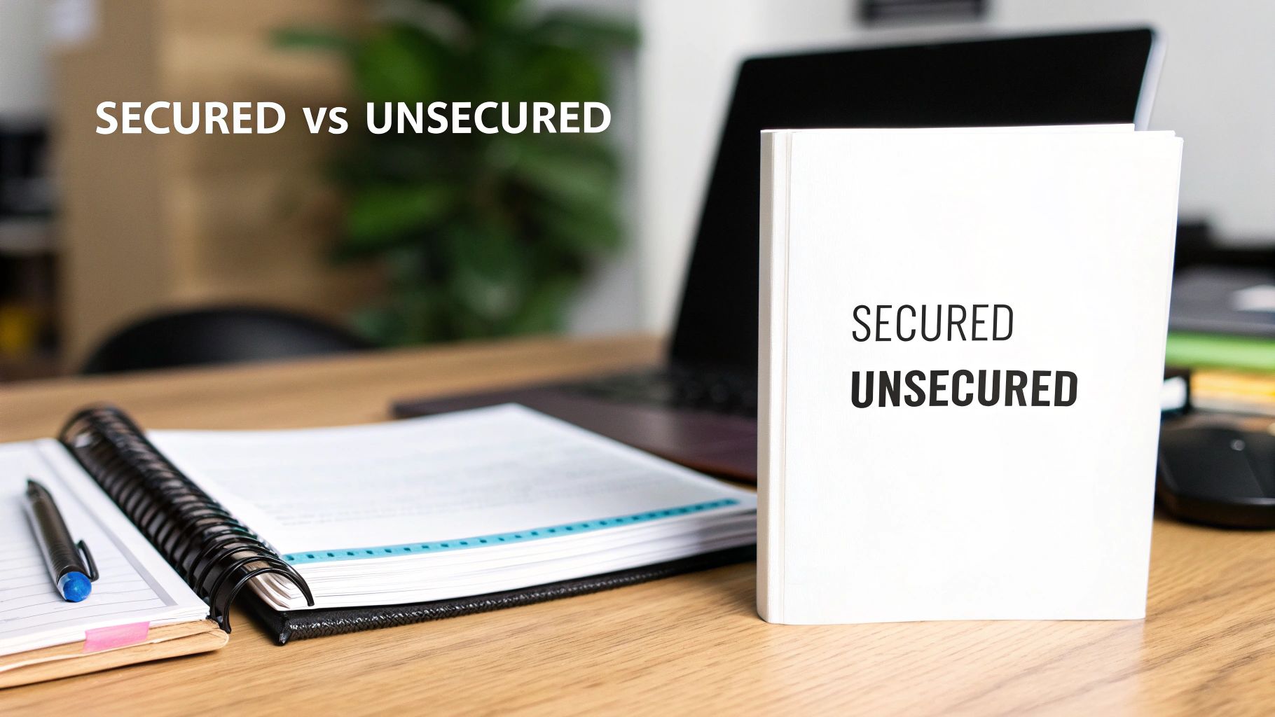 A magnifying glass hovering over two documents, one labeled 'Secured' and the other 'Unsecured', highlighting the key differences.