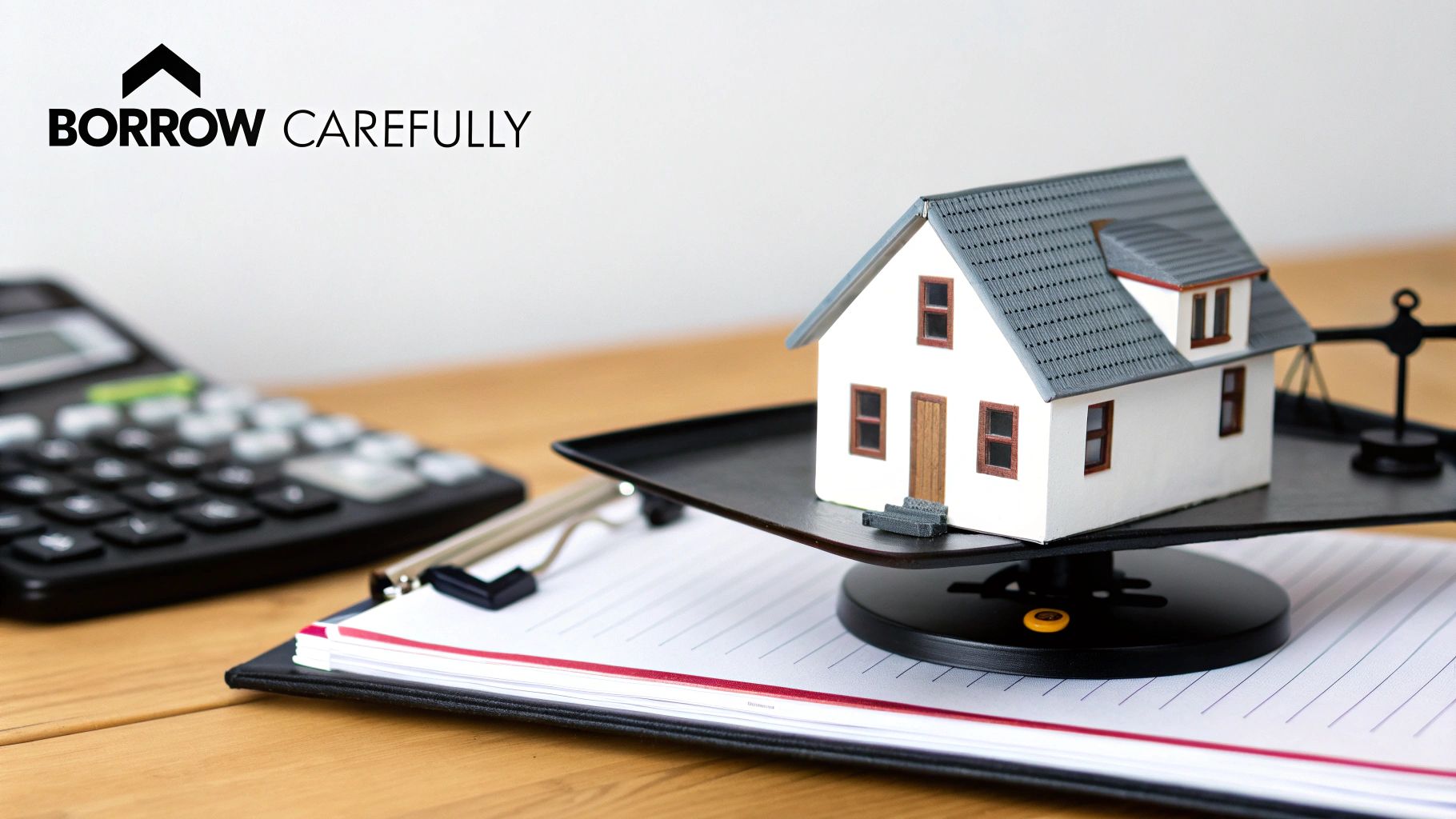 A person sitting at a desk with a laptop, looking thoughtful while reviewing home equity loan documents.