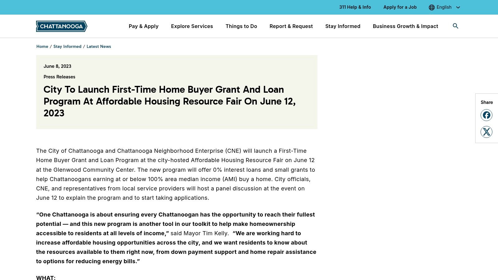 City of Chattanooga – First-Time Homebuyer Grants and Loans