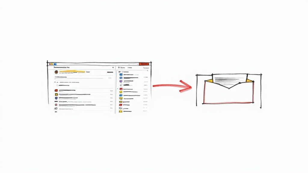 A person organizing their emails on a laptop.
