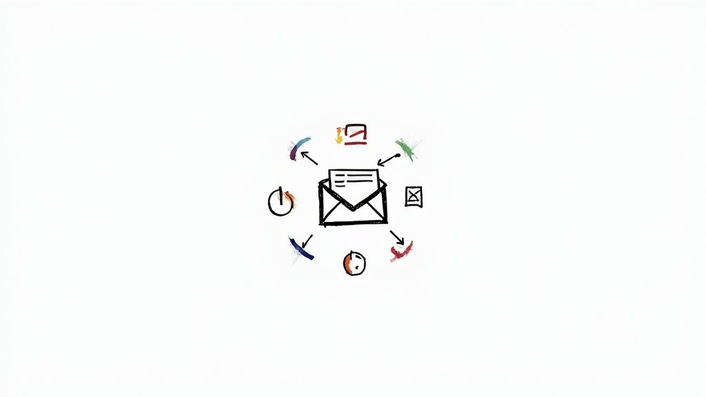 An infographic illustrating the Inbox Zero method with five key actions: Delete, Delegate, Respond, Defer, and Do. Each action is represented by a distinct icon and a brief description.