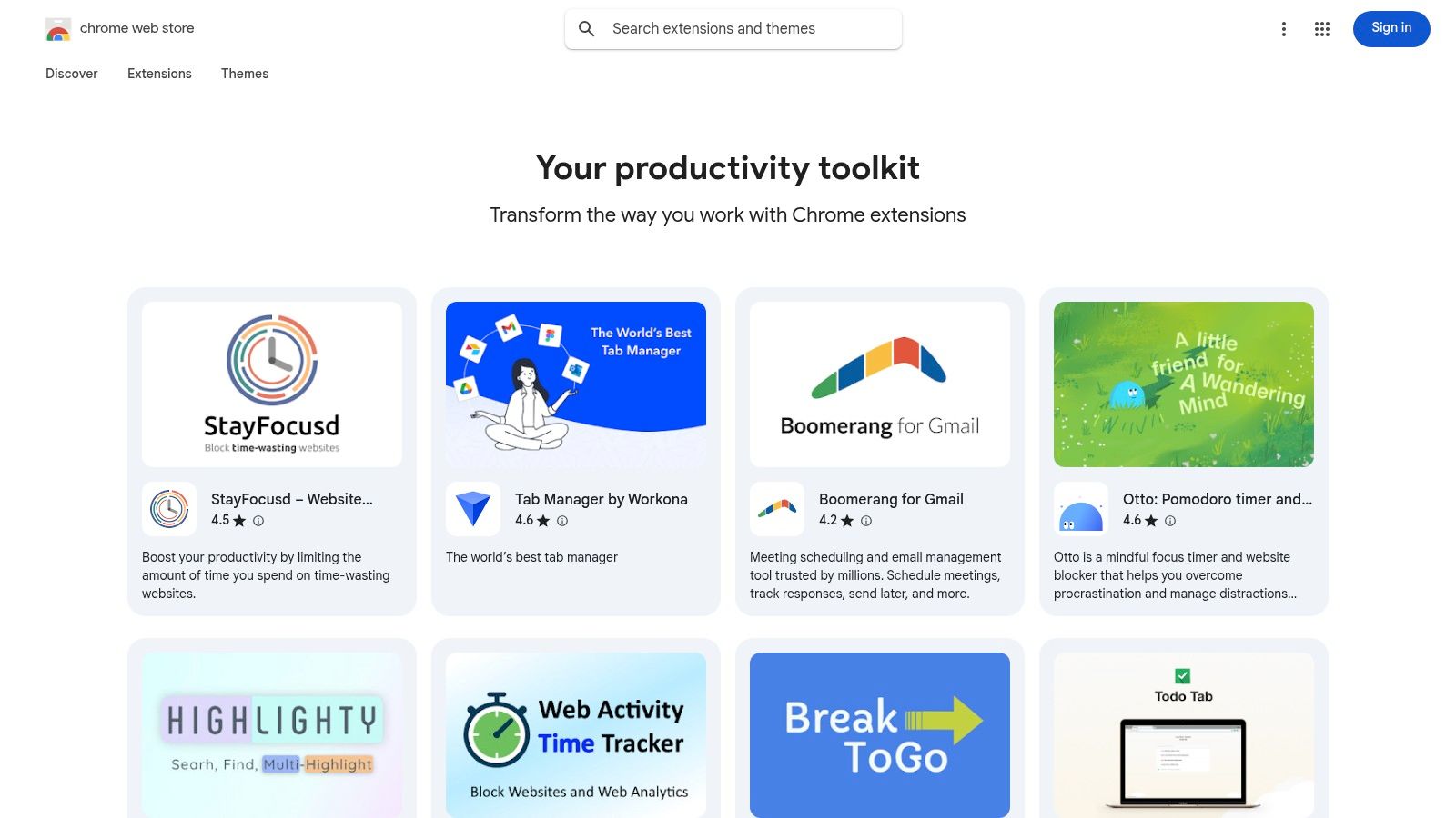 Chrome Web Store (Productivity collection)