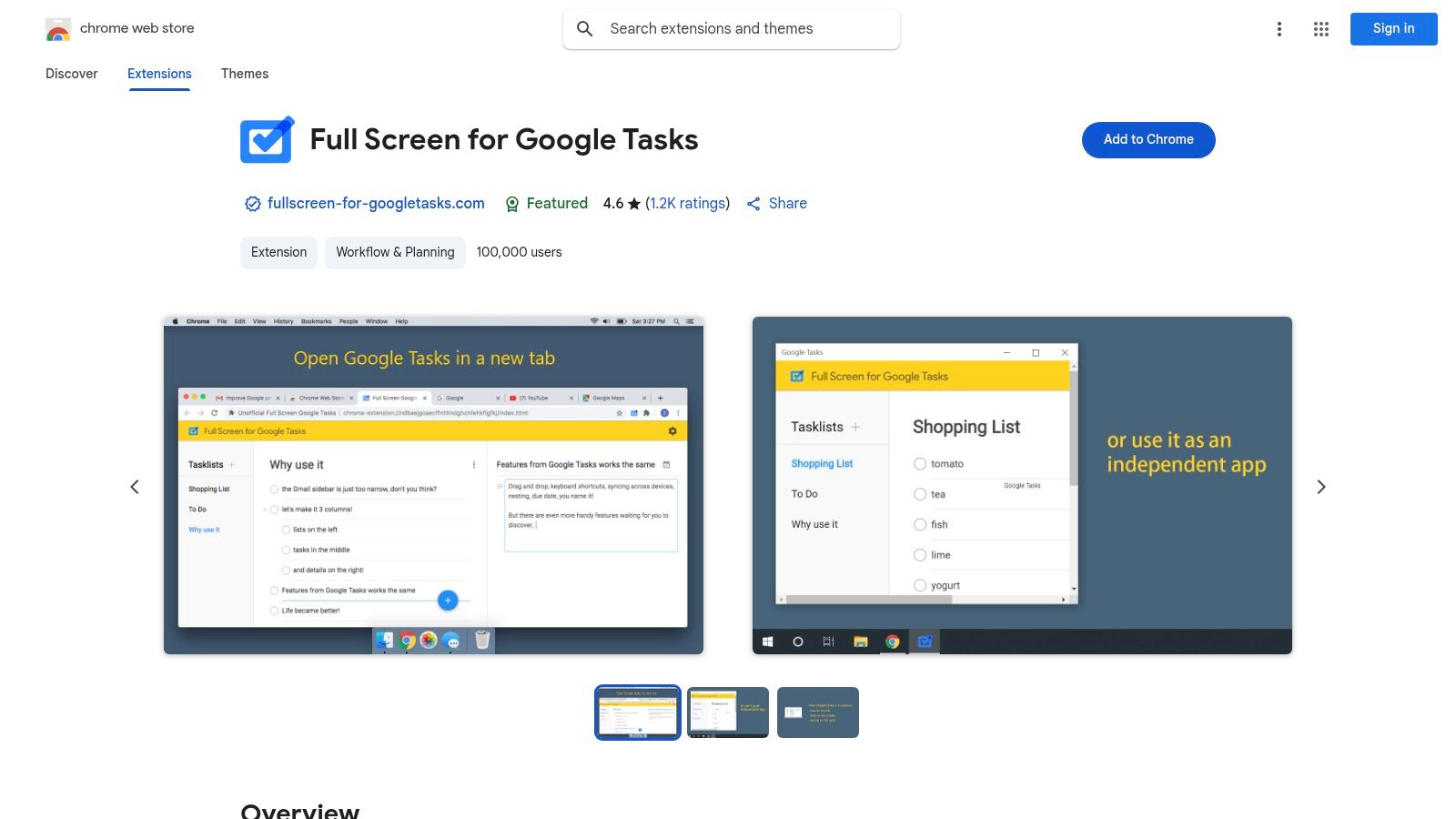 Full Screen for Google Tasks