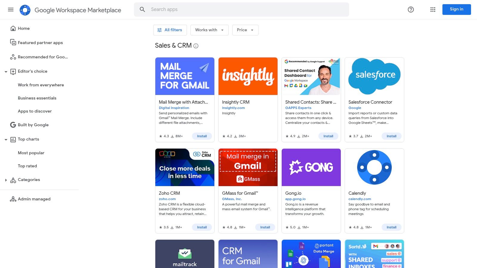 Google Workspace Marketplace (Sales & CRM category)