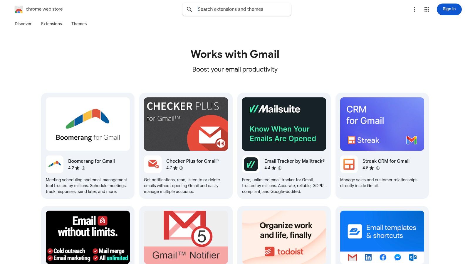 Chrome Web Store – “Works with Gmail” collection