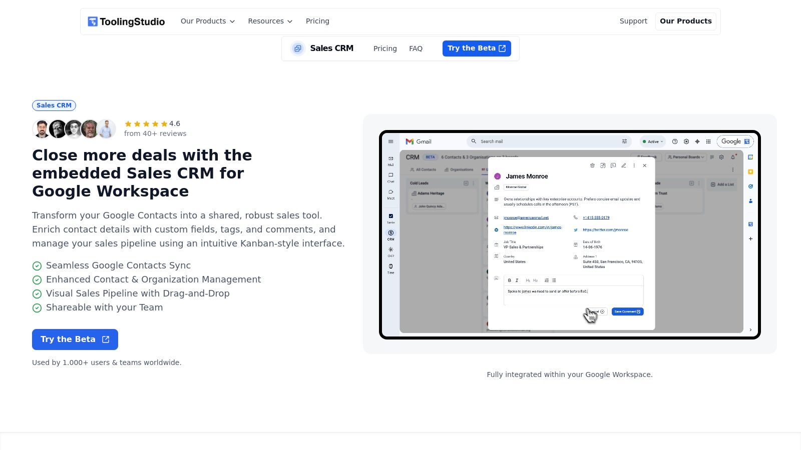 A user managing deals within a Kanban-style pipeline directly inside their Gmail interface, showing seamless CRM integration.