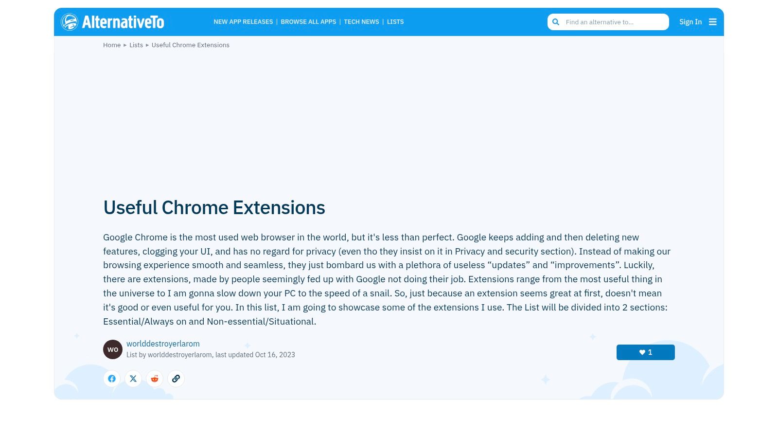 AlternativeTo (User-curated lists and entries for Chrome extensions)