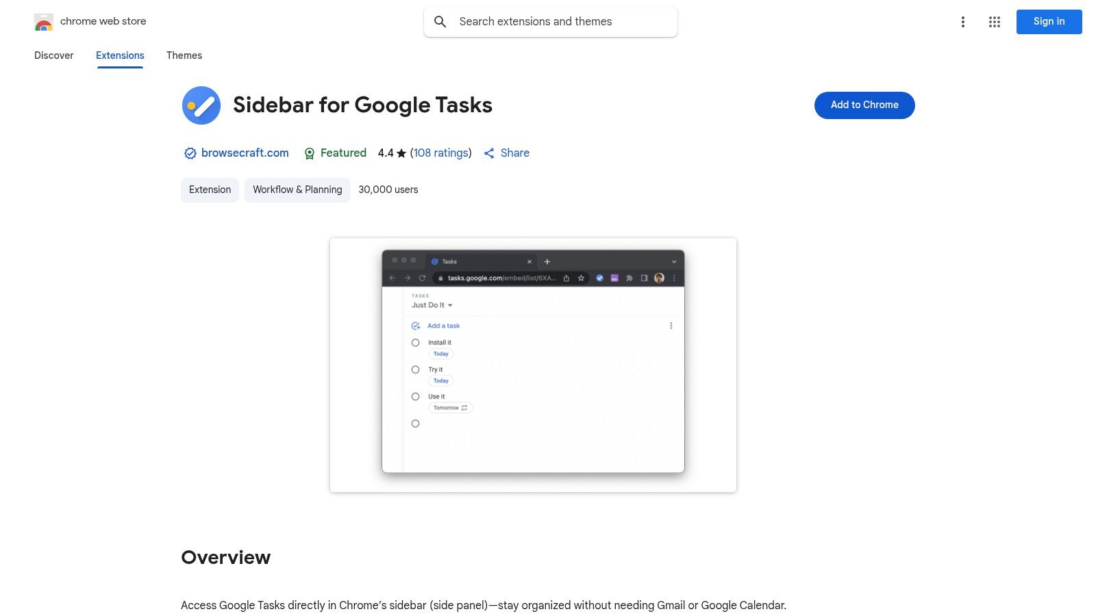 Sidebar for Google Tasks