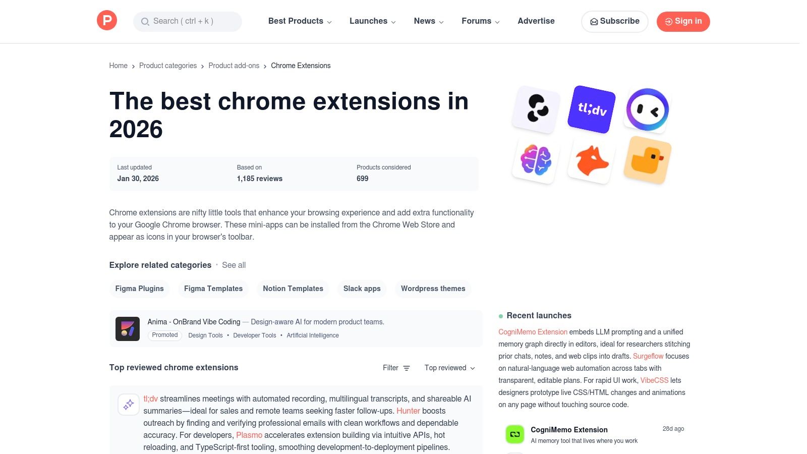 Product Hunt (Chrome Extensions category)