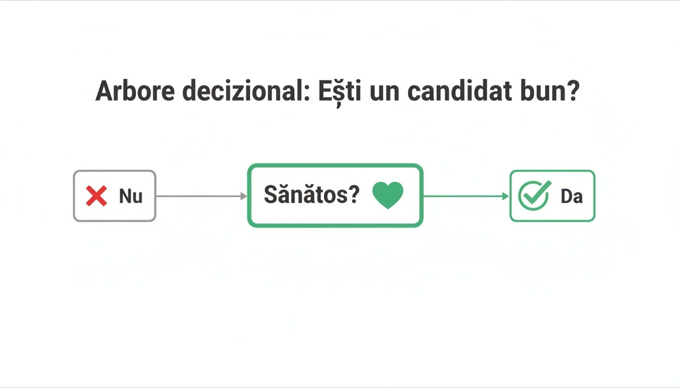Contraindicatii epilare definitiva: Ce trebuie sa stii inainte de procedura 3 Diagramă arbore decizional despre a fi un candidat bun, cu întrebarea cheie despre sănătate.