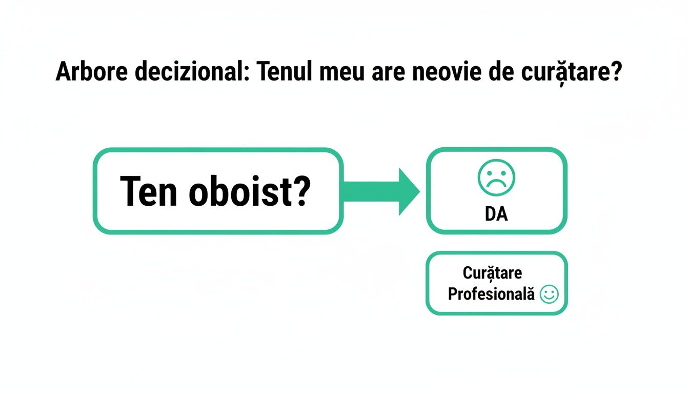 Ghid complet pentru tratament facial curatare în București 1 Arbore decizional simplu ghidând decizia pentru o curățare facială profesională, pe baza tipului de ten.
