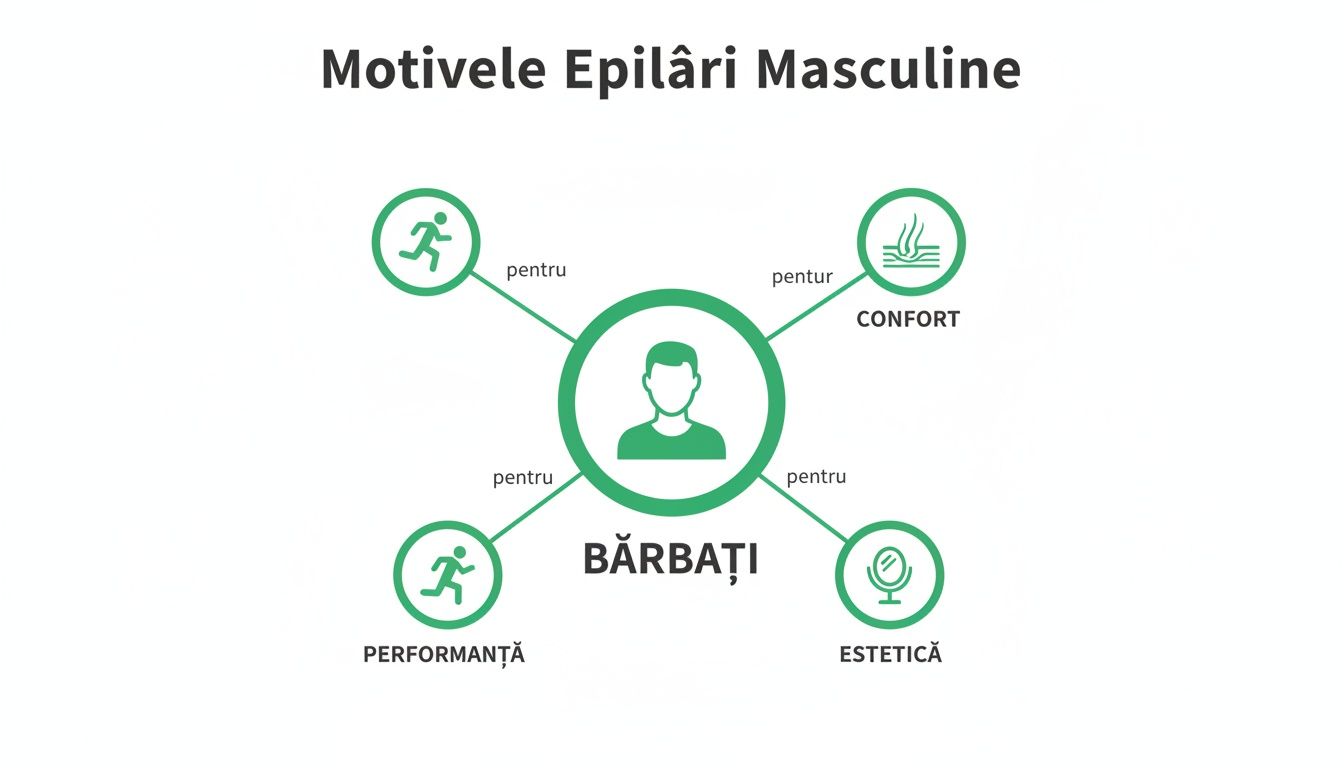 Epilare definitiva barbati bucuresti – epilare definitiva barbati bucuresti 1 Diagramă cu motivele epilării masculine pentru bărbați: performanță, confort și estetică.