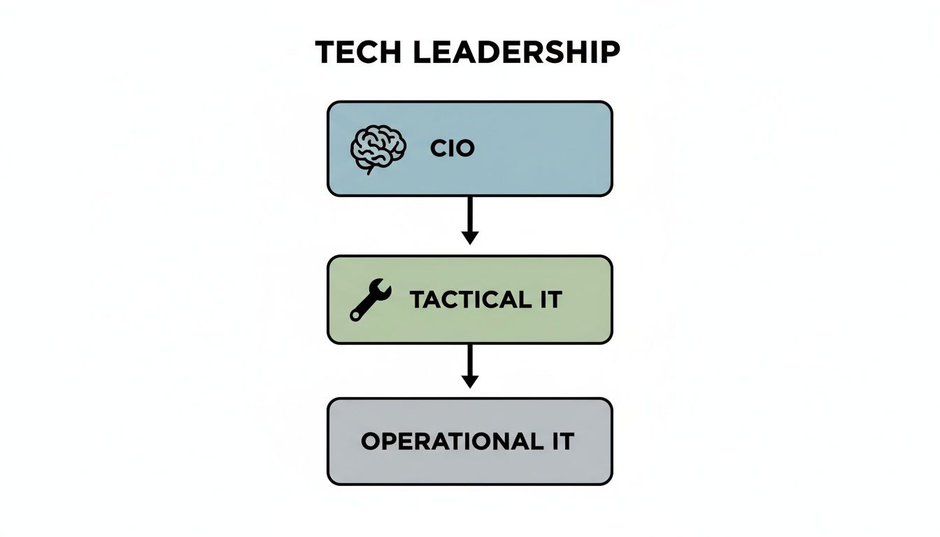 Flowchart illustrating the tech leadership hierarchy with CIO, Tactical IT, and Operational IT roles.