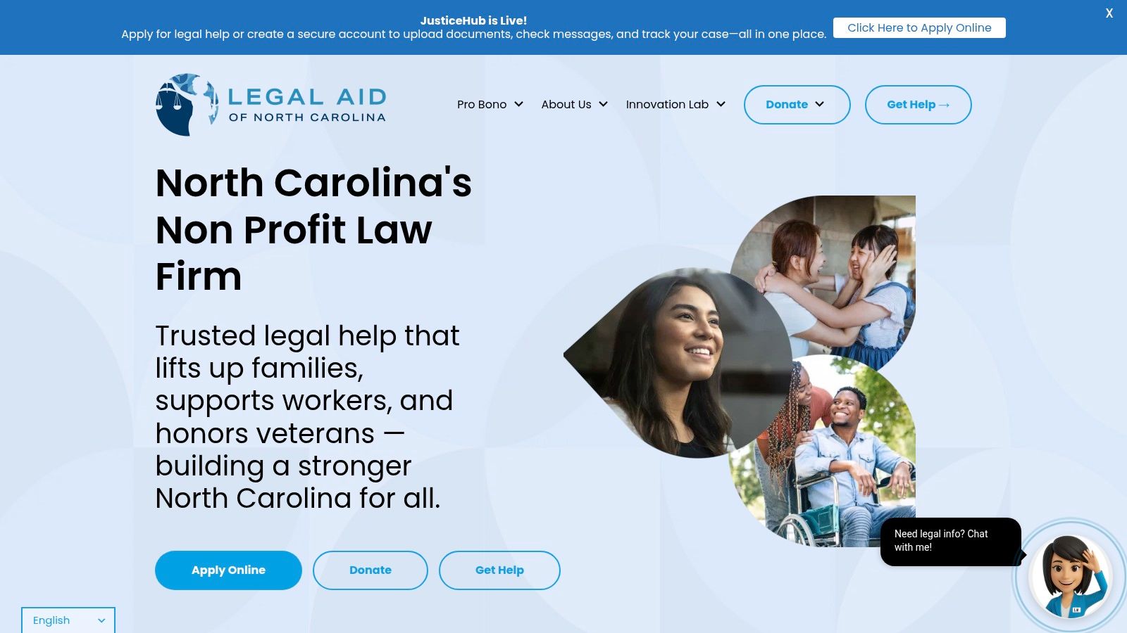 JusticeHub (Legal Aid of North Carolina) – Centralized Online Intake & Client Portal