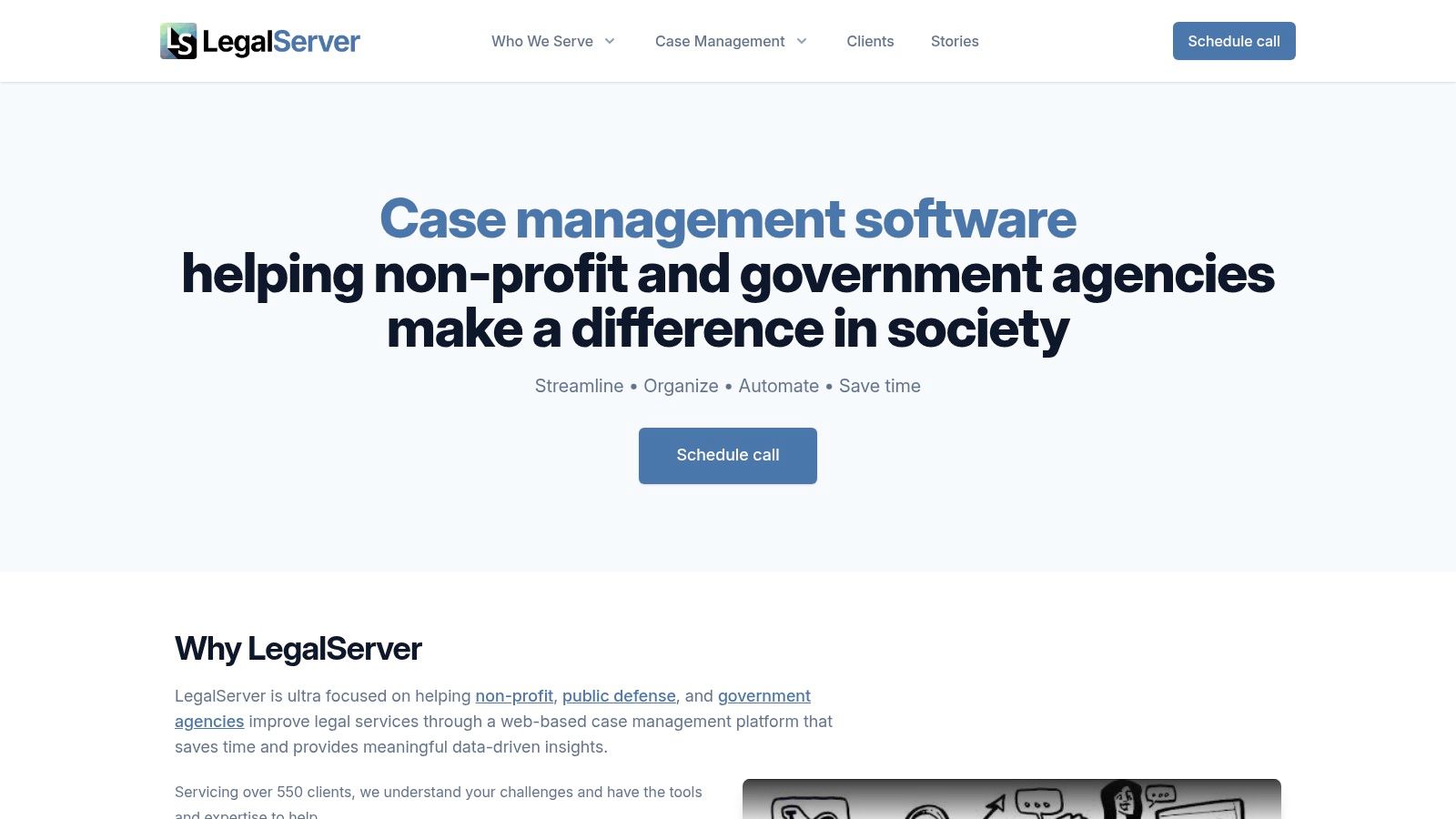 A screenshot of the LegalServer dashboard, showing case management features and reporting tools.