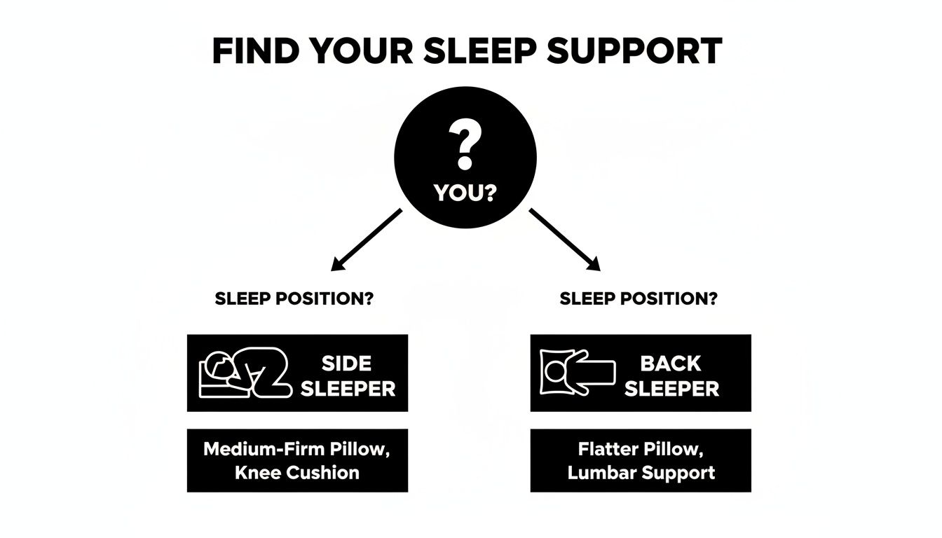 Infographic providing sleep support recommendations for side sleepers and back sleepers.
