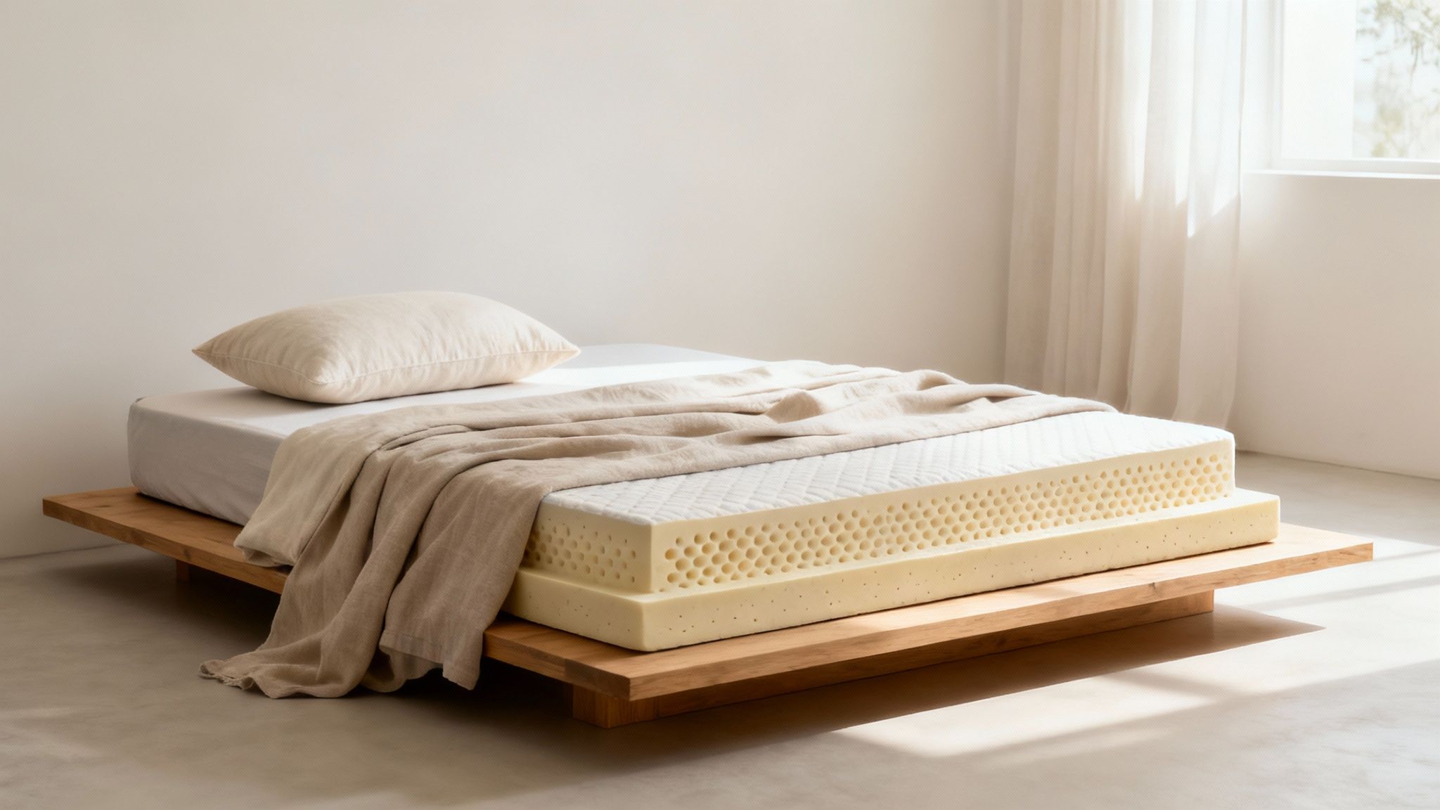 A woman sleeping comfortably in a well-lit bedroom, demonstrating a holistic sleep system.