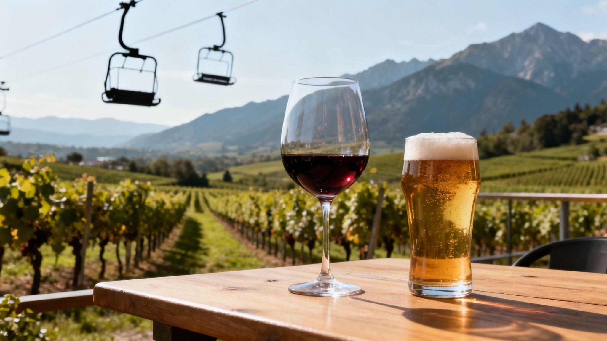 A couple enjoying a glass of wine at a scenic Kelowna vineyard.
