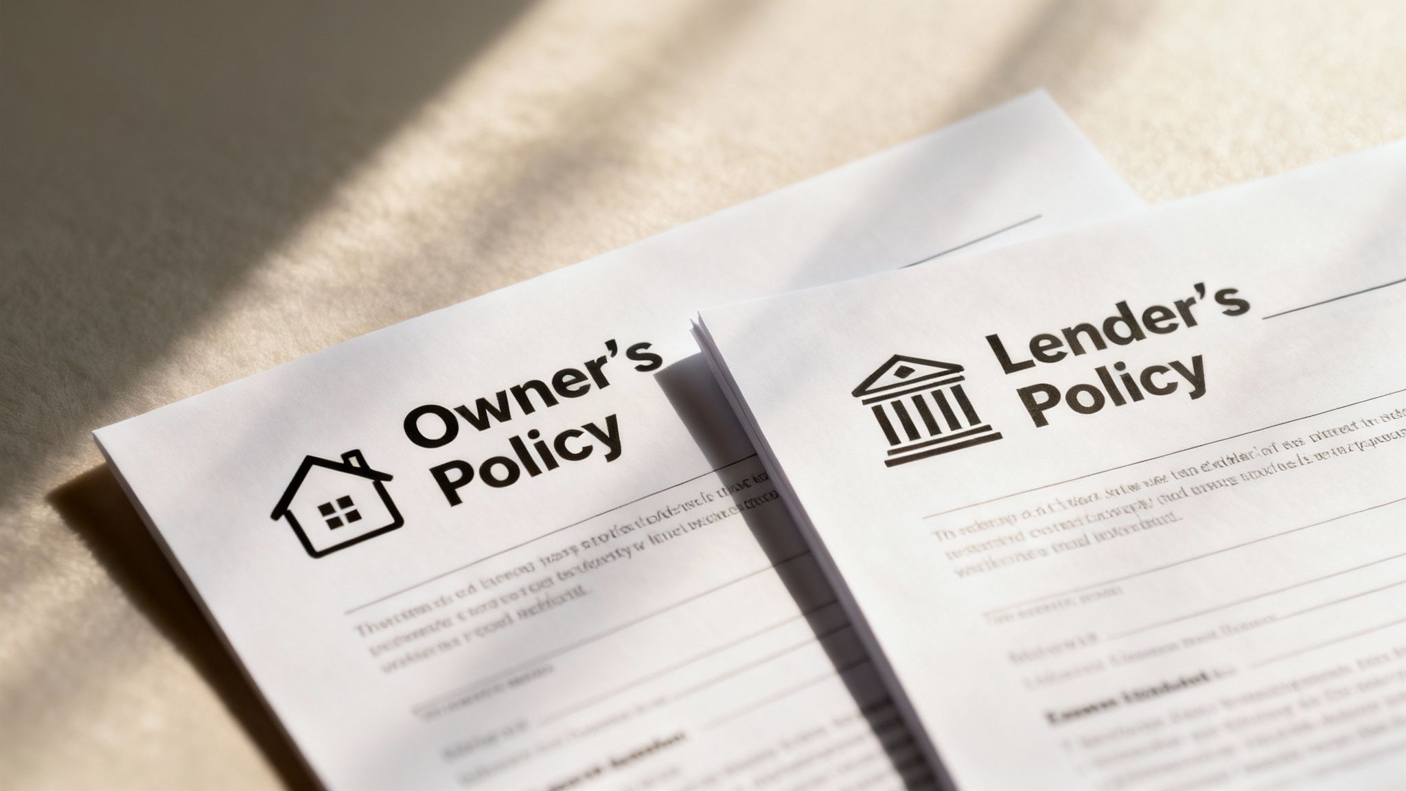 A document with two distinct sections labeled 'Owner' and 'Lender', symbolizing the different title insurance policies.