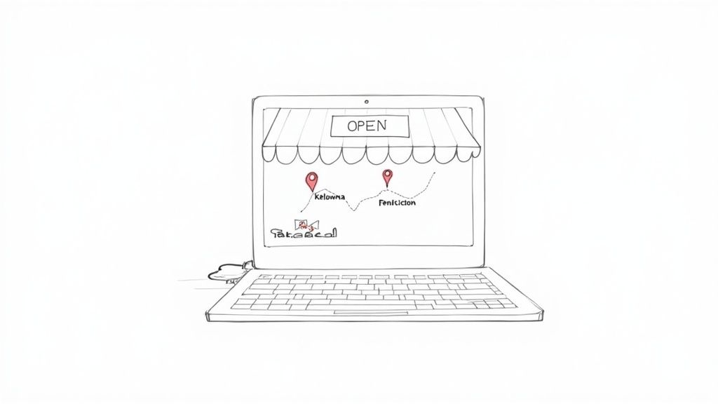 A person sketching out a website design on a tablet with marketing icons floating around it.