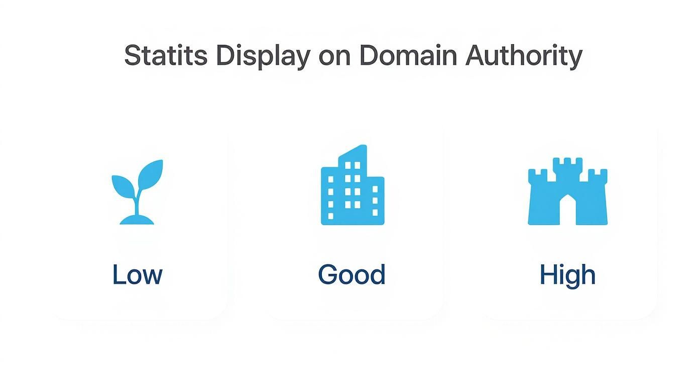 Infographic showing the growth of domain authority from low to high