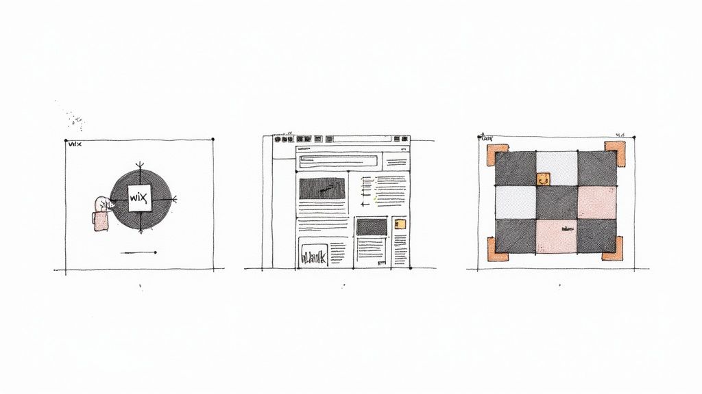 A person using a drag-and-drop website builder on a laptop.