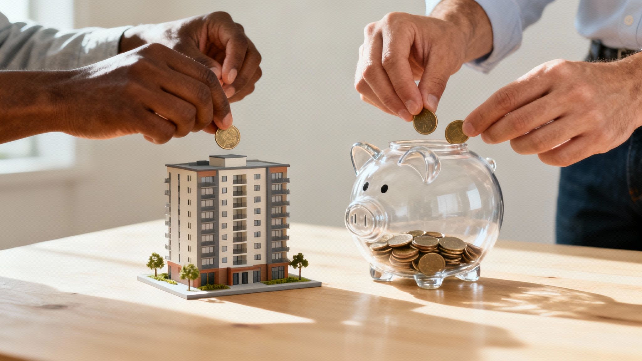 A modern condominium building in Kelowna with a clear blue sky, illustrating a typical strata property.