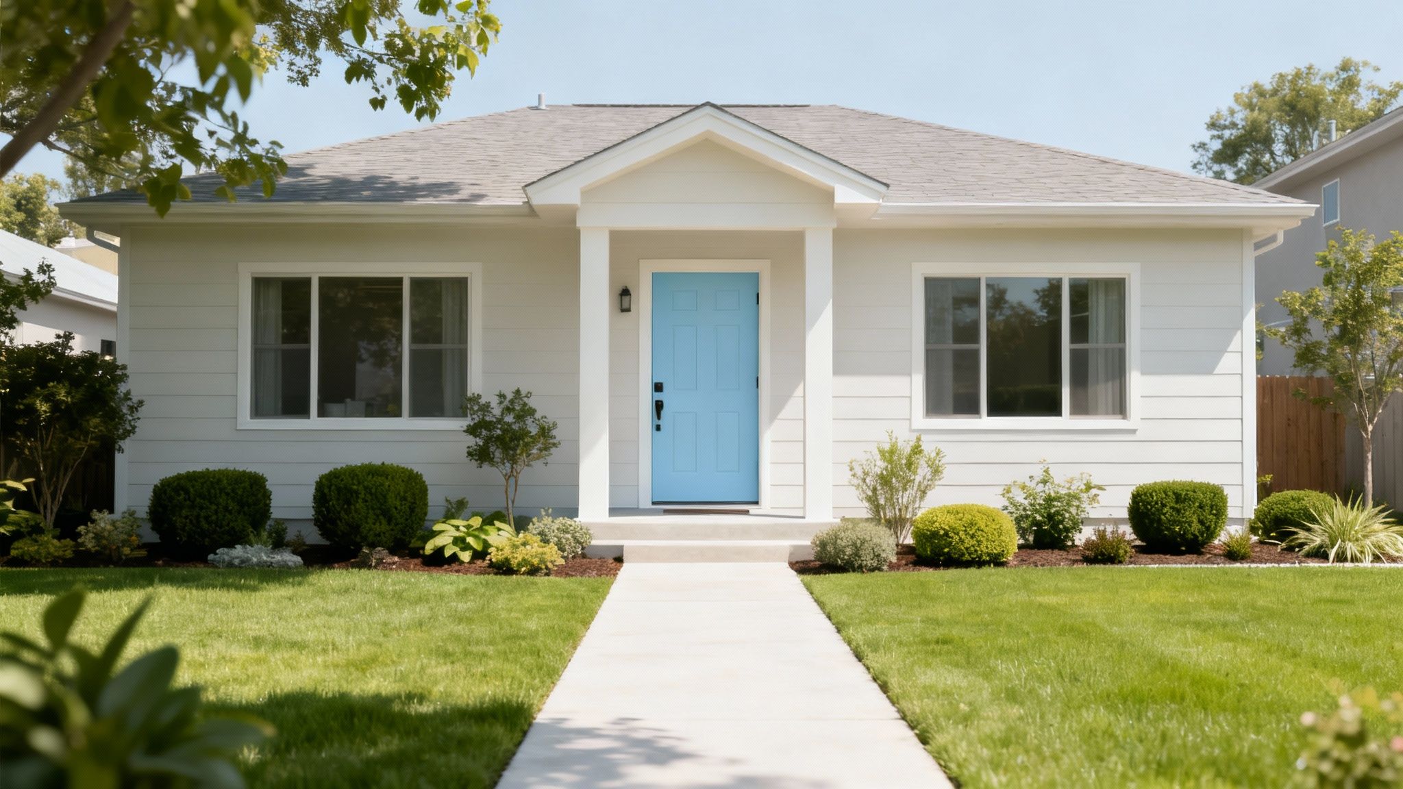 A well-maintained home with excellent curb appeal, featuring a neat lawn and clean exterior.