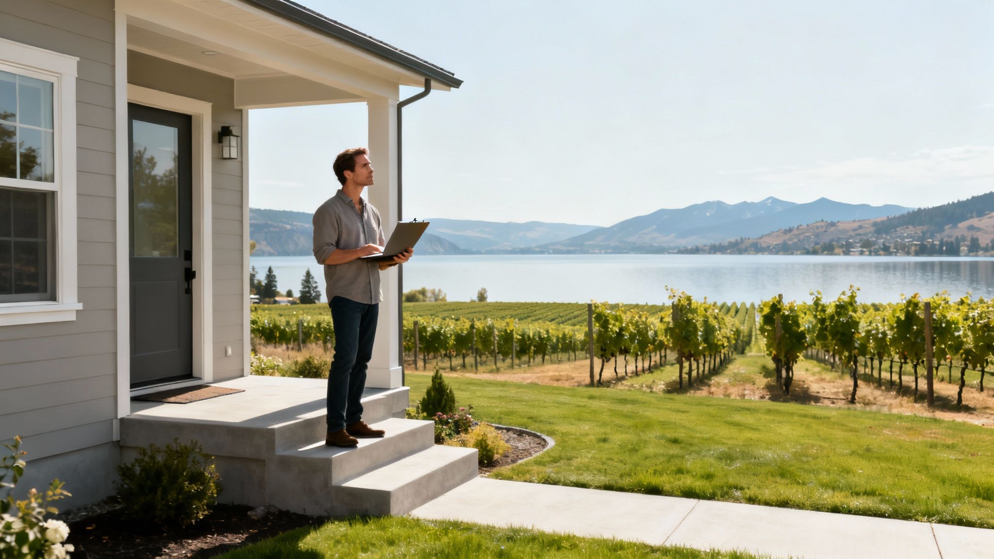 A modern home with a prominent 'For Sale by Owner' sign in the front yard.