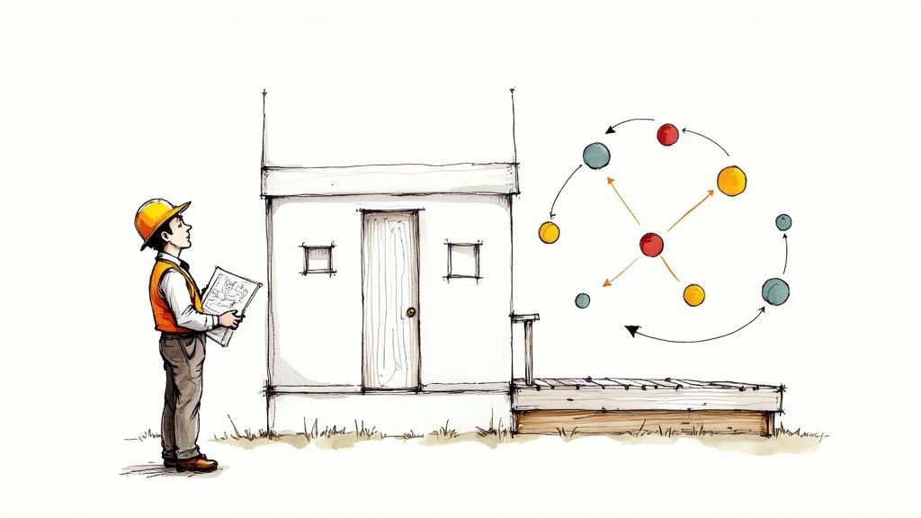 A person looking at a signpost with confusing directions, symbolizing the myths surrounding domain authority.