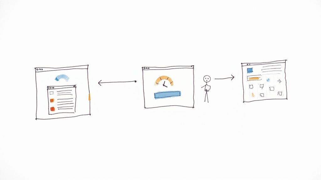 A person working on a laptop with charts and graphs in the background, symbolizing website improvement.