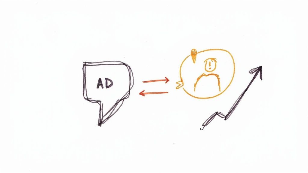 A person working on a laptop with charts and graphs on the screen, optimizing an ad campaign.